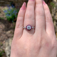 14k White Gold .80ct European Cut Genuine Natural Diamond Ring Ruby Halo #J7265