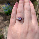 14k White Gold .80ct European Cut Genuine Natural Diamond Ring Ruby Halo #J7265