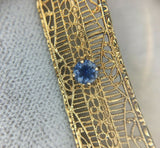 10k Yellow Gold Filigree Genuine Natural Sapphire Pin (#J5324)