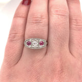Platinum .16ct Diamond and Synthetic Lab-Created Ruby Filigree Ring (#J6186)