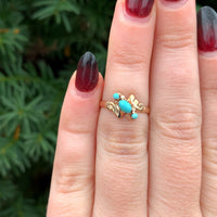 10k Rose Gold 3 Stone Genuine Natural Turquoise Ring Size 5.5 Jewelry (#J6359)