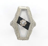 10k Gold Filigree Genuine Natural Rock Crystal Quartz and Onyx Ring (#J6358)