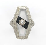 10k Gold Filigree Genuine Natural Rock Crystal Quartz and Onyx Ring (#J6358)