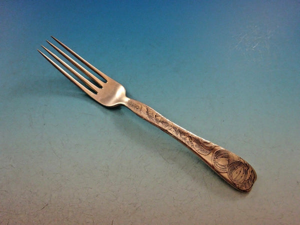 Lap Over Edge Acid Etched by Tiffany Sterling Silver Regular Fork Apples 7 1/4"