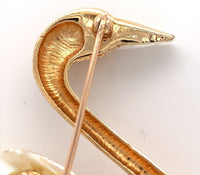 14k Yellow Gold Swan Brooch Pin with Freshwater River Pearls Jewelry (#J6236)