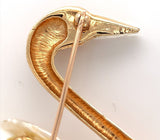 14k Yellow Gold Swan Brooch Pin with Freshwater River Pearls Jewelry (#J6236)