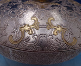 Korean .990 Silver Relish Dish Chrysanthemum Motif Partial Gilt 3-D Fruit #7509