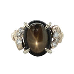 12k White Gold Genuine Natural Black Star Sapphire Diamond Ring Size 4.25 #J7004