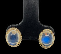14k Gold 2.77 Carat TW Blue Flash Genuine Moonstone Diamond Stud Earrings #J7324