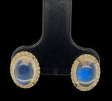 14k Gold 2.77 Carat TW Blue Flash Genuine Moonstone Diamond Stud Earrings #J7324