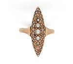 10k Yellow Gold Victorian Navette or Marquise Seed Pearl Ring Size 3.75 (#J6284)