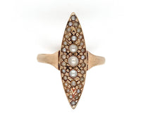 10k Yellow Gold Victorian Navette or Marquise Seed Pearl Ring Size 3.75 (#J6284)