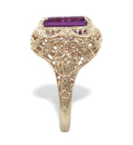 10k Yellow Gold 4.38 Carat Genuine Natural Amethyst Filigree Ring 7.75 (#J7444)