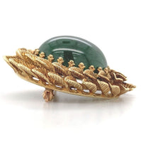 14k Yellow Gold Oval Green Nephrite Jade Leaf Wreath Pin Jewelry (#J7041)