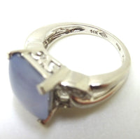 14k White Gold Blue Grey Genuine Natural Chalcedony Ring with Diamonds (#J3558)
