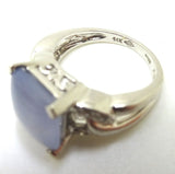 14k White Gold Blue Grey Genuine Natural Chalcedony Ring with Diamonds (#J3558)