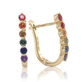 14k Yellow Gold Small Oval Hoop Genuine Natural Rainbow Sapphire Earrings #J6682
