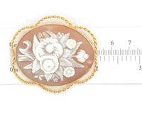 10k Gold Genuine Natural Shell Cameo Brooch Pin of a Bouquet of Flowers (#J6692)