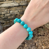 Genuine Natural Turquoise Bead Bracelet w/ Large Round 12mm Beads Elastic #J7550