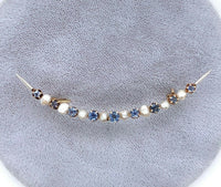 14k Yellow Gold Montana Sapphire and Pearl Large Crescent Pin (#J5470)