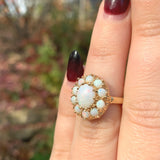 14k Yellow Gold Genuine Natural Opal Ring with an Oval Halo or Rosette (#J6454)