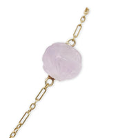 14k Yellow Gold Art Deco Carved Genuine Natural Rose Quartz Necklace (#J7180)