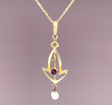 10k Yellow Gold Victorian Lavaliere Pendant with Purple Paste Stone (#J4958)