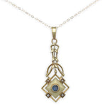10k Yellow Gold Victorian Enameled Lavaliere Pendant with 14k Gold Chain #J7099