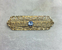 10k Yellow Gold Filigree Genuine Natural Sapphire Pin (#J5324)