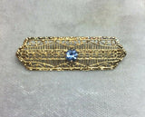 10k Yellow Gold Filigree Genuine Natural Sapphire Pin (#J5324)