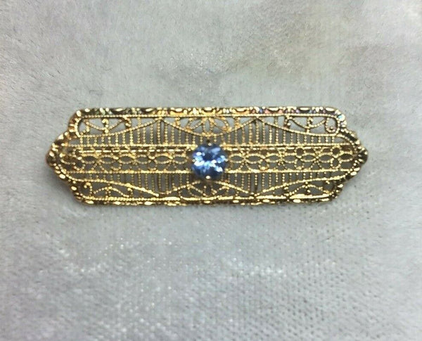 10k Yellow Gold Filigree Genuine Natural Sapphire Pin (#J5324)