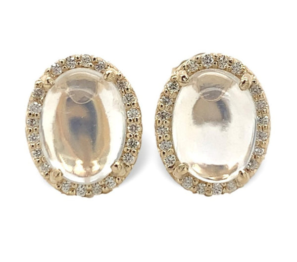 14k Gold 2.77 Carat TW Blue Flash Genuine Moonstone Diamond Stud Earrings #J7324