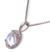 14k White Gold 1.61 Carat Genuine Natural Moonstone and Diamond Pendant (#J7187)