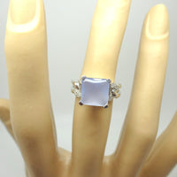 14k White Gold Blue Grey Genuine Natural Chalcedony Ring with Diamonds (#J3558)