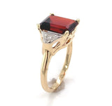 10k Yellow Gold 3.86 Carat Emerald Cut Genuine Natural Garnet Ring (#J6554)