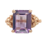 14k Rose Gold Emerald Cut Genuine Natural Amethyst Ring w/ Flowers Size 5 #J6904