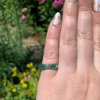 14k White Gold Genuine Natural Emerald Diamond 3-Stone Ring w/GIA Report #J6810