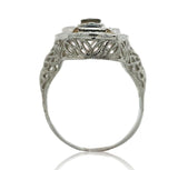 14k White Gold Filigree Crystal Glass and Genuine Natural Diamond Ring (#J6817)