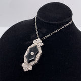Platinum Genuine Natural Black Onyx and Diamond Pendant (#J5628)