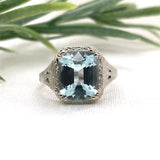 14k White Gold Filigree 3.12 Carat Genuine Natural Aquamarine Ring (#J7158)