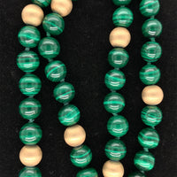 14k Gold Genuine Natural Malachite 8mm Bead Strand and Carved Enhancer (#J5499)