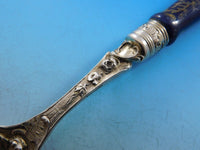 Cobalt Dresden German Silver Buffet Fork Gold Washed Fancy 9 5/8" Floral