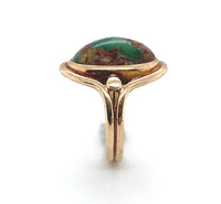 14k Yellow Gold Arts and Crafts Genuine Natural Turquoise Ring Handmade (#J6279)