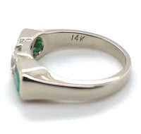14k White Gold Genuine Natural Emerald Diamond 3-Stone Ring w/GIA Report #J6810