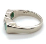 14k White Gold Genuine Natural Emerald Diamond 3-Stone Ring w/GIA Report #J6810