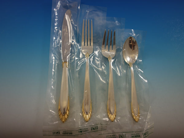 Soleil Gold by Lunt Sterling Silver Flatware Set for 12 Service 48 pieces New