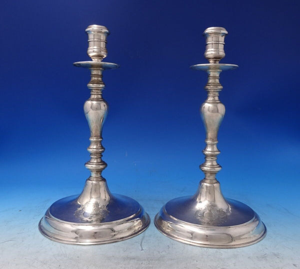 Kalo Sterling Silver Candlestick Pair Handwrought with Family Crest (#7177)