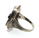 14k White Gold Genuine Natural Black Onyx Diamond Ring Scalloped Flowers #J6028