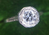 Art Deco 18k White Gold Genuine Natural Diamond Ring .34 Carat Jewelry (#J745)