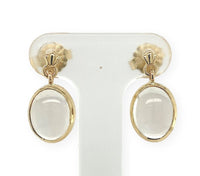 14k Yellow Gold Pair of Oval Genuine Natural Moonstone Drop Earrings (#J6710)
